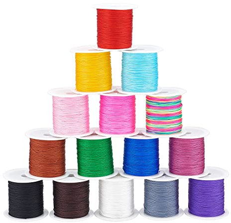 PH PandaHall 675m 0.4mm Nylonschnur für Armbänder Armband, 15 Farben Chinesische Nylon Knotenschnur Makramee Faden Für Halskette Armband Perlen Quaste Kumihimo Makramee Nähen Handwerk DIY