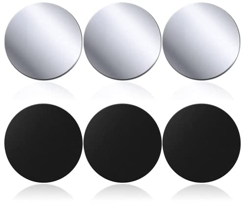 ChaneeHann Metallplatte Selbstklebend 6 Stück Metallplättchen Handy Metall Platte Set Kleber Metallplatte für Magnet kfz Handyhalterung Auto Zubehör, Schwarz + Silber Runden