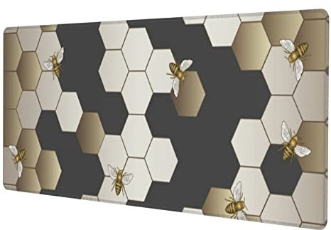 Honeycomb Bee Gaming Mauspad XL Geometrisch Hexagon Extended Non Slip Gummi Base Schreibtischmatte Genähte Kante Tastatur Matte 80 x 20 cm
