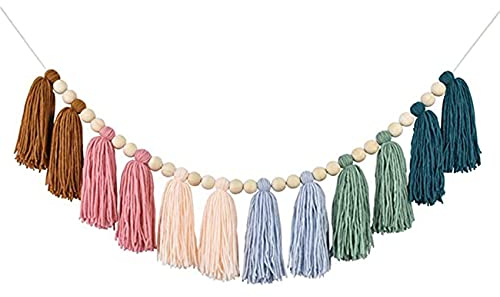 Pvczool Boho Quaste Girlande mit Perle ERD Farbener Regenbogen Girlande für Klassenzimmer Kinderzimmer Kinder Schlafzimmer Wohnheim A