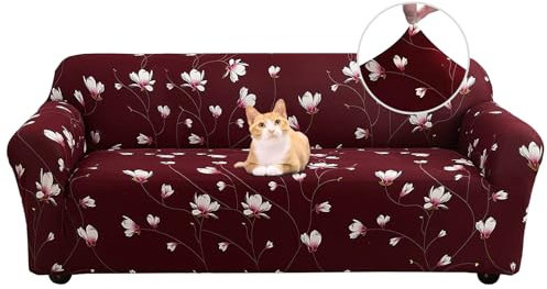 Jaotto Copridivano 4 Posti Elasticizzato, Fodera per Divano Elasticizzato Fantasia Antiscivolo Antimacchia, Copridivano con Braccioli Tessuto Super Morbido Universale,Orchidee Fucsia