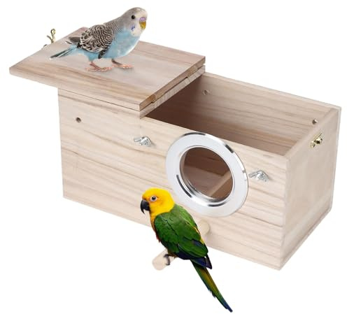 Sittich Nistkasten 29 x 14,7 x 14,7 cm Natürliche Vogel Zuchtbox Holz Haustier Zuchtbox Käfig Vogelhaus Papageien Paarungsbox mit Ständer für Fink, Kanarienvogel, Sperling, Left Opening