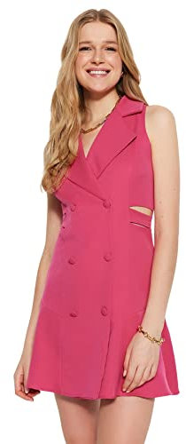 Trendyol Donna Regular Fit Mini Blazer vestibilità Regolare Abito Intrecciato, Fucsia, 66