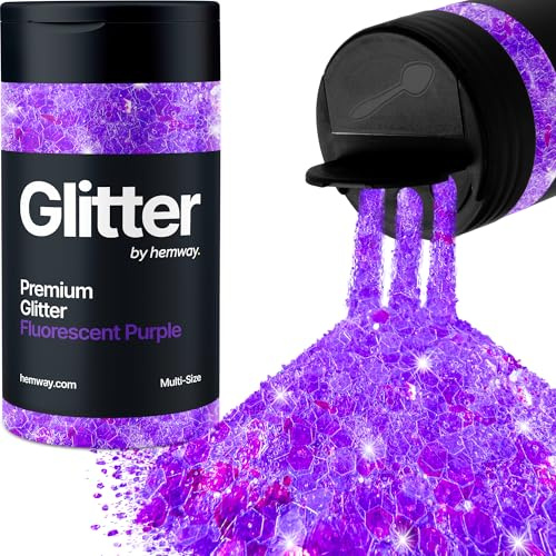 Hemway Fluorescent Purple Glitter Shaker, 120g Multi Size Glitter | for Resin & Epoxy Crafts for Decorating, Halloween, Christmas, Nail, Face, Art