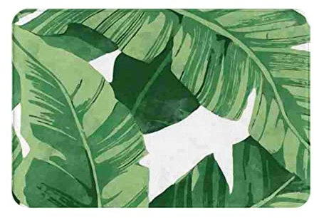 BEULSI Cute Green Palm Leaves Carpet Entrance Area Rugs Decorative For Indoor Outdoor Slip Ultra Absorbent Bathroom Rug