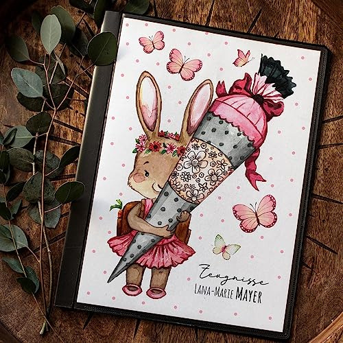 ilka parey wandtattoo-welt Zeugnismappe 10er 20er Hülle Deckblatt A4 Hase Häschen Schultüte Zuckertüte personalisierbar Einschulung Wunschname Name zm40 - ausgewählte Größe: *Zeugnismappe 10 Folien*