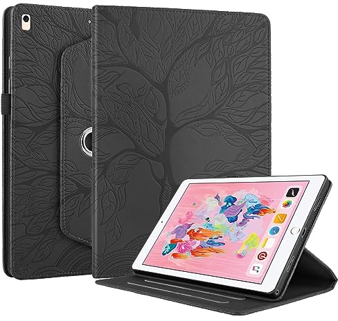 Succtopy Hülle für iPad 5. 2017/6. Generation 2018 9.7/iPad Air/iPad Air 2 PU Leder 360°Drehbar Multi-Winkel Lederhülle mit Standfunktion und Stifthalter Schutzhülle iPad 9.7/iPad Pro 9.7 Schwarz