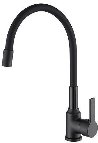 ZXC Hochdruck Küchen Armatur mit flexiblen und schwenkbaren Auslauf, moderner Einhandmischer Wasserhahn in Matt Schwarz