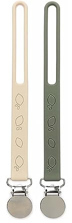 Silikon Schnullerkette 2er-Pack, für Jungen und Mädchen, Hält Schnuller Sauber, Weich, Flexibel und Langlebig - Robuste Qualität,Beige und Grau-Grün