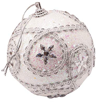 Weihnachtsbaumkugeln Rot Weiß Strass-Weihnachtsglitzer-Ornamentkugel Weihnachtskugeln 8 cm Dekoration Baumschmuck und Aufhänger Runder Schwarzer Spiegel Weihnachtsdeko Innen (TA-White, One Size)