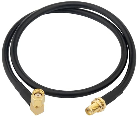 Cable de extensión WiFi RP-SMA RG58 ángulo 90° macho a hembra 50cm | Cable coaxial de baja pérdida RG58 RPSMA angular para routers, módems 4G/5G, GPS, antenas WiFi y equipos SDR