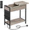 VASAGLE Slim Side Table with Charging Station, Narrow Bedside Table with Storage, End Table with USB Ports, Outlets, Fabric Bags, for Living Room, Bedroom, Heather Greige and Ink Black LET309B02