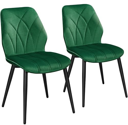 Yaheetech Velvet Dining Chairs Set of 2 Modern Dining Room Chairs with Petal Accented Back and Sturdy Metal Legs Padded Kitchen Chair for Dining Room, Kitchen and Bedroom, Green