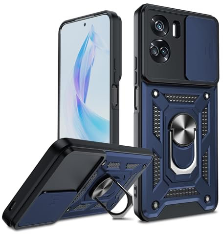 LeYi for Honor 90 Lite 5G Case, Camera Lens Slide Design, Military Shockproof Phone Cover with Ring Stand Holder | Camera Protection | Rotatable Kickstand Phone Case for Honor 90 Lite, Blue