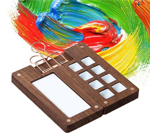 Holzsammlung Portable Sketchbook Palette, Wooden Empty Mini Travel Paint Palette, 8 Grids Magnetic Palette Box Case for Watercolor, Gouache, Acrylic Painting Paint Saver with 8 Grids and 1 Clip