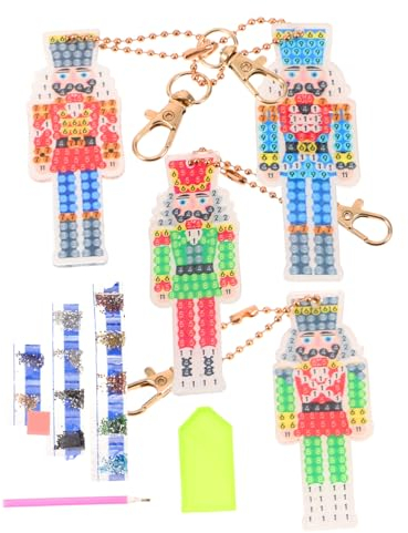 DIYEAH 4pcs Nutcracker Diamond Art Keychain Pendant Diy Hanging Ornament for Bags and Keys Cute Cartoon Design Creative Craft Kit for Holiday Decor and Gifts