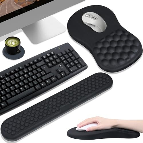 VAGAU Ergonomic Mouse Pad Wrist Support, Keyboard Wrist Rest with Massage Design and Memory Foam Set Relief Carpal Tunnel Pain for Office, Laptop, Mac, Computer and Gaming