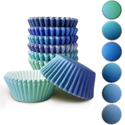 Gcardist Mini-Muffinförmchen Cupcake-Becher 300 Stück Blaue Lebensmittelqualität Verlauf-Design Muffinpapier Backförmchen Cupcake-Hüllen (Kleine Größe)