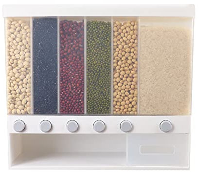 CUMELLIIR Dispensador de cereales con 6 rejillas, dispensador de cereales en la pared con caja de recogida de arroz, dispensador de cereales, dispensador de cereales, dispensador de cereales para