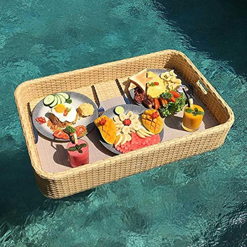 Bandeja Flotante Rectangular para Piscina de ratán, Bandeja Flotante de Lujo para Servir Mesa y flotadores de Piscina para Adultos para Bancos de Arena, spas, baños y Fiestas Que s