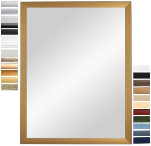 PrimeLuxe Wandspiegel 50 x 55 cm (Außenmaß) in Gold-schlicht | Farbe und Größe wählbar | Ganzkörperspiegel | Bad & Flur Spiegel | mit Holz Rahmen | Made IN Germany