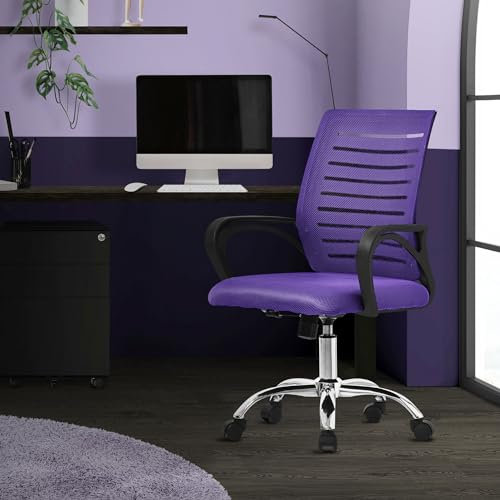 ML-Design Silla de Oficina Ergonómica Morada Asiento de Ordernador Escritorio con Resposabrazos y Altura Regulable Tapizado de Malla Respirable, Función Balancín y Giratoria 360° con Ruedas