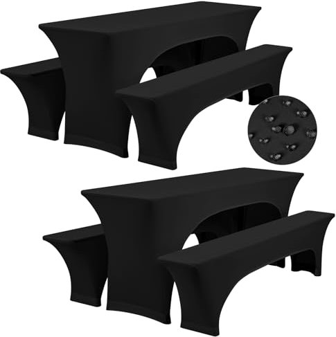 2er-Set Bierzeltgarnitur Hussen 3-teilig, Schwarz elastische Biertischhussen und Bierbank-Abdeckung, 50 cm Tischbreite, wasserdichte Tischdecke Bierzeltgarnitur 220 x 50 x 70 cm für Im Freien, Garten