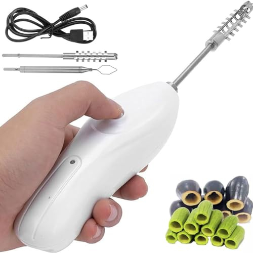 XGHDPBM Portable Cordless Vegetable Corer, Electric Zucchini Corer with 2 Cutter Heads, Stainless Steel Handheld Scraping Scale Machine, Fruit Digging Corer Remover Seafood Descaler for Fruit Fish
