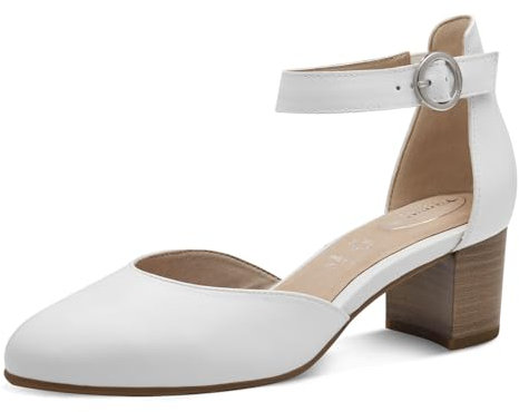 Tamaris Comfort Damen Pumps mit Riemen aus Leder Elegant, Weiß (White Nappa), 39 EU