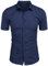 Rodawu Mens Short Sleeved Shirts Casual Slim Fit Dress Shirts Cotton Formal Shirts Plain Navy Shirt Men L