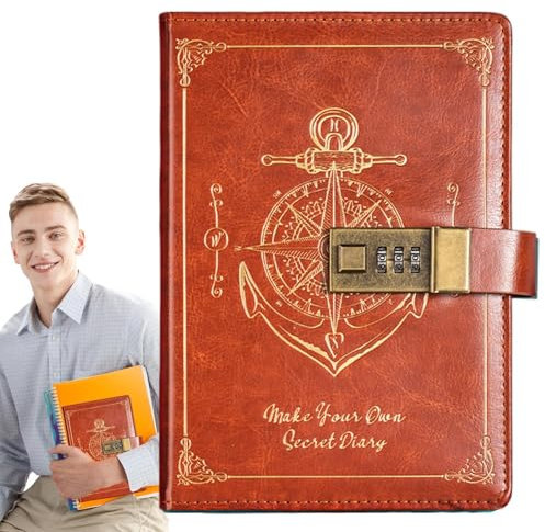 Diary With Lock | Vintage Notebook 224 Pages PU Leather Bound Journal | Password Journal, Waterproof Travel Planner Journal, Lockable Diary for Home, School, Work