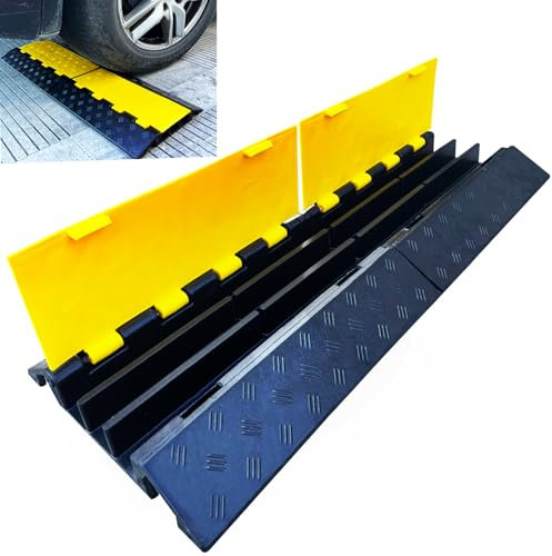 Foldable 3 Channel Rubber Cable Protector｜22000Lbs Load Capacity Speed Bump Hump｜Buckle Design Cable Wire Cord Cover Ramp｜Indoor Outdoor Driveway Protective Ramp