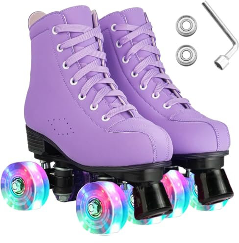 ERNAN Damen Klassische Retro Rollschuhe,Disco Roller,Classic Roller | Rollschuhe für Kinder und Erwachsene, komfortabl LED Rollerskates für Jugendliche und Anfänger.Mädchen. (Purple, 38)