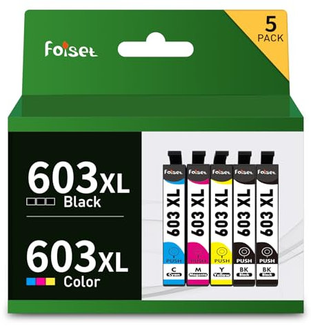 Foiset 603xl Kompatible Druckerpatronen 603 XL für Epson 603 für Expression Home WF 2810 XP-2100 XP-3100 XP-4100 XP-2105 XP-3105 WF-2820 WF-2835 WF-2830(Schwarz Cyan Magenta Gelb, 5-Pack)