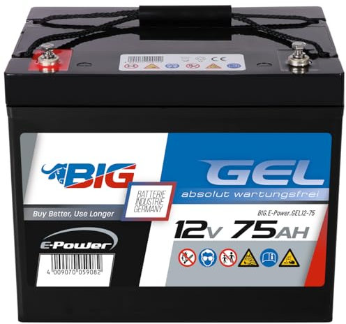 BIG E-Power GEL Versorgerbatterie: Ideal für Wohnmobil, Caravan, Photovoltaik, Inselanlagen, Solaranlagen, Camping, Marine, Gartenhütte, Unabhängige Stromversorgung, Windkraftanlagen (12V - 75Ah)