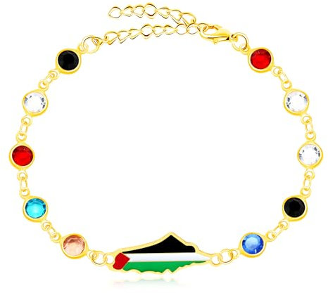 JunyiDIY Bracelet Drapeau De La Palestine Plaqué Or | Bracelet En Cristal Fait Main Coloré Bracelet À Maillons Réglable Multicolore Avec Drapeau Pour Femmes YA5214