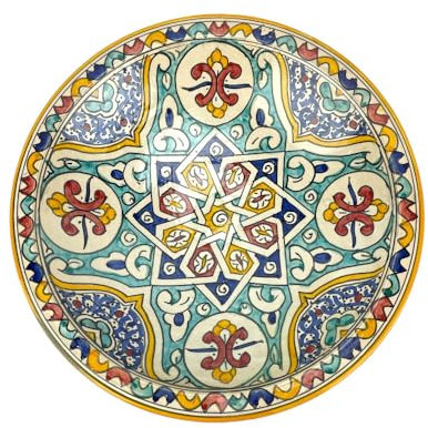 ARTIGIANATO VULCANO Piatto Decorativo Marocchino in Ceramica Dipinto a Mano, Diametro 40 cm