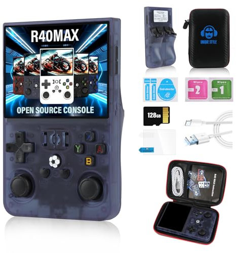 R40 Max Handheld Games Consoles, Built in Linux ArkOS 2.0 System, 128G TF Card 20000 Games, 30 Emulators, 3.5-Inch IPS Screen, 4000mAh Battery Retro Handheld Game Console with Bag