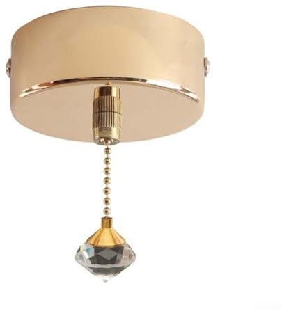 Eawfgtuw Antique Brass Pull Cord Light Switch Ceiling Mounted Chain Kit 150cm Length Decorative Bathroom Fan Control 7.9cm Diameter 3cm Height ABS Material(Gold)