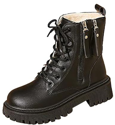 Stivaletti da donna Stivali da donna di grandi dimensioni 2024 Autunno E Inverno Stivali corti caldi Stile Britannico Stivali con doppia zip Femminile, Nero , 39.5 EU