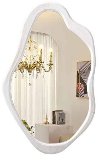 AOAOPQ Espejo de pared irregular de 60 x 90 cm, espejo asimétrico para baño, espejo artístico, decorativo para sala de estar, dormitorio, baño, pasillo, entrada, color blanco