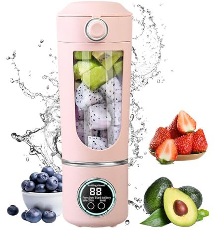 Portable Blender, Cordless 24oz To-Go Mini Blender with Lids, Personal Blender for Shakes&Smoothies,Leakproof Lid&Sip Spout, Rechargeable & Self Cleaning - Travel Blender with 12 Sharp Blade (Pink)