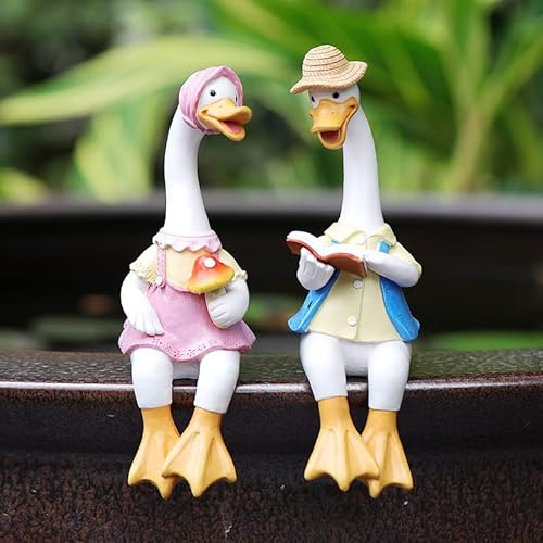 2 Stück Deko Garten Ente Figuren Deko Frühling Harz Statue Groß 21cm Gartenfiguren Ducken Gartendeko für Draußen Wetterfest Garten Dekoration Kantenhocker Tiere Ornament für Desktop Geschenk (B)