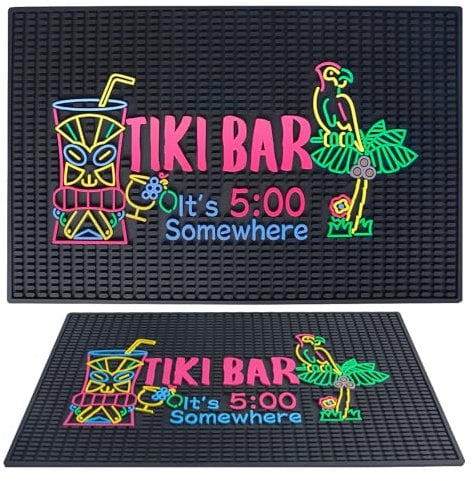 Grand tapis de bar Tiki pour comptoir de 55,9 x 35,6 cm en caoutchouc épais avec panneau « It's 5 O'Clock Somewhere » - Design unique hawaïen - Décorations de fête Luau - Tapis de séchage pour barman