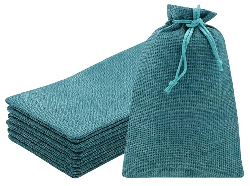 Mandala Crafts 10X12 Inch Teal Burlap Drawstring Gift Bags for Favors - 20 Large Linen Sacks Gift Pouches for Candy, Coffee, Jewelry, Wedding, and Party Supplies