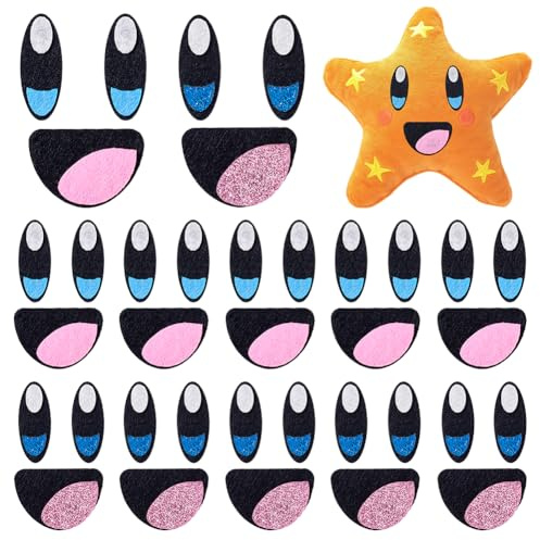 PH PandaHall 20 Sets Filzaugen-Patches zum Häkeln 2 Farben Filzaugen Mit Mündern Bunte Ovale Augen Kawaii Filz Mund Häkeln Augen Patches Für Plüsch Puppe Teddybär Tiere