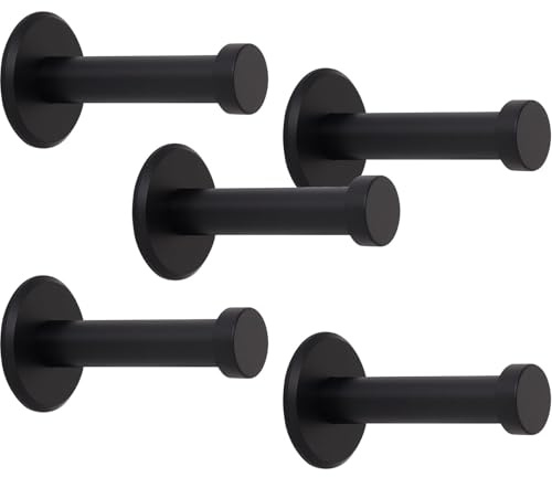 SOTECH 5 x Garderobenhaken TALEA echt Edelstahl massiv schwarz eloxiert | (Ø 10 / 15 mm Länge 50 mm, Gesamtlänge 53 mm) mit Platte Garderobe Kleiderhaken