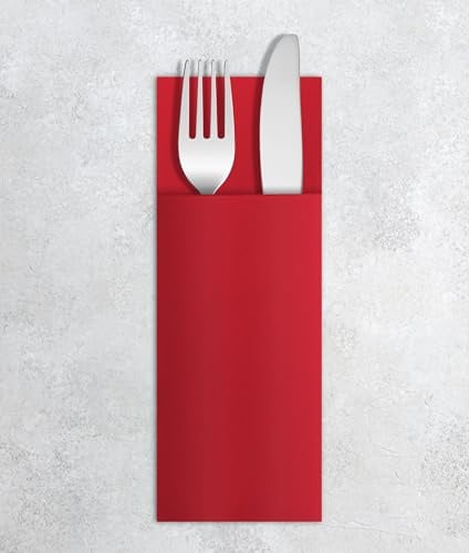 VelaHub Airlaid 50 Besteckservietten, Hochwertige, Einwegserviette, 32X40 cm, Rot