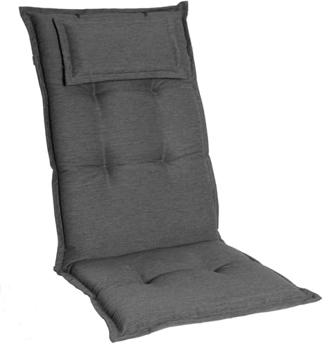 Homeoutfit24 Gartenstuhlauflagen Hochlehner – 2er Set – Komfort-Polster 6,5 cm – Kopfstütze integriert – Oeko-TEX Zertifiziert – pflegeleicht – Anthrazit – Made in EU