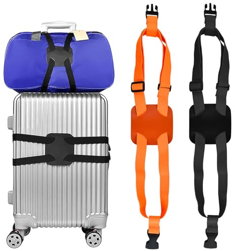Culinavog 2 Cinghie per Bagagli Regolabili, Cinghia per Valigia Personalizzata Colorata, Cintura Bagagli Sicura Elasticità Universale, Accessori da Viaggio Nero e Arancione